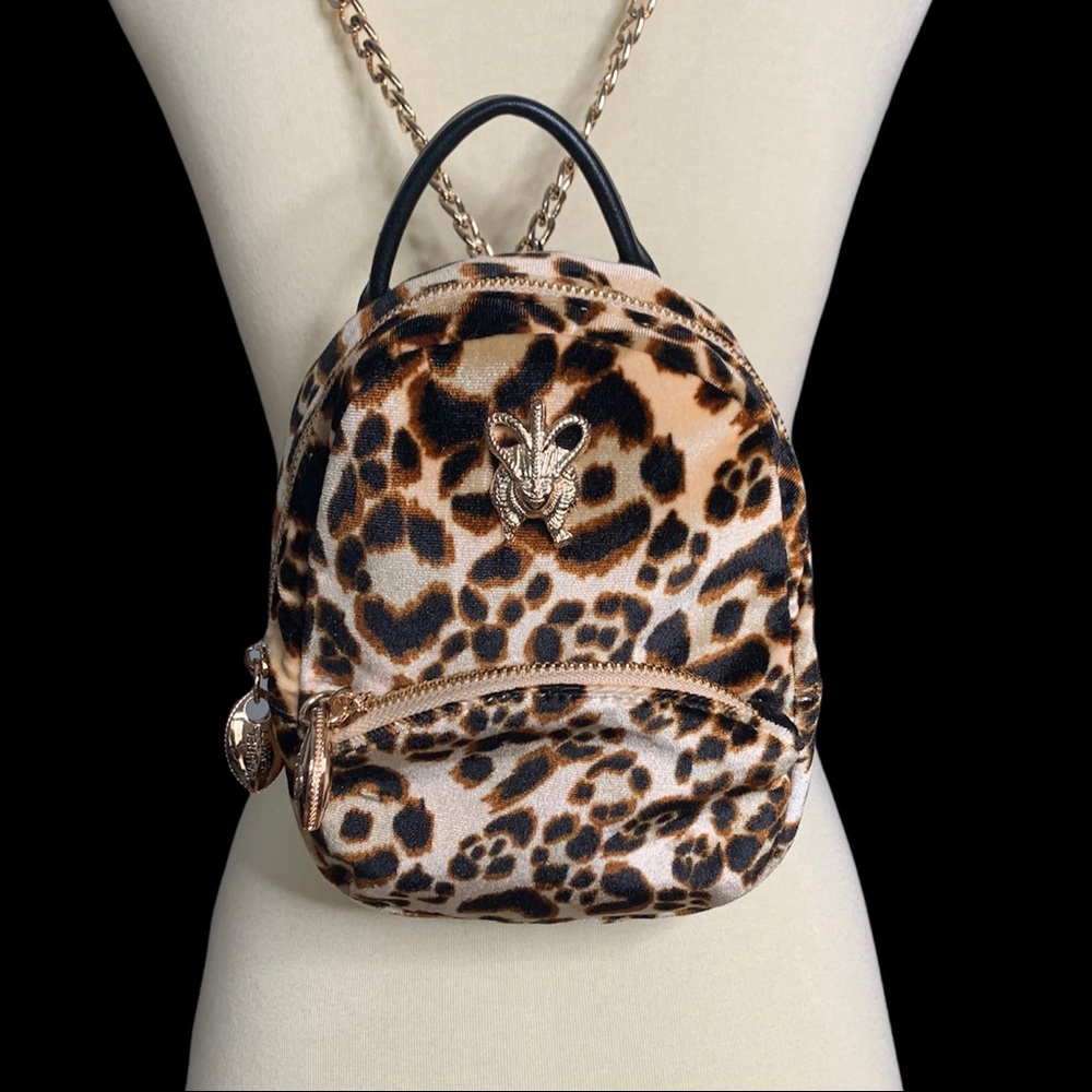 Laurel Dewitt mini velvet leopard backpack NWT